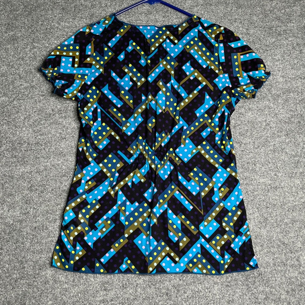 Koi by Kathy Peterson Scrub Top Small Blue Geometric Polka Dot Lace Up - Picture 9 of 9